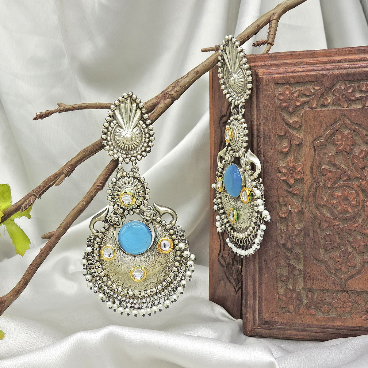 Silver Plated Sea Green Earrings