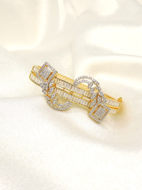 Luxury Gold Statement Bracelet with Baguette & CZ Stones