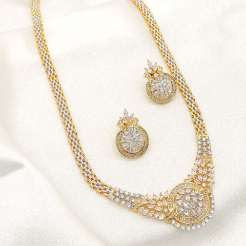 Luxury CZ statement necklace set with matching earrings and floral detailing