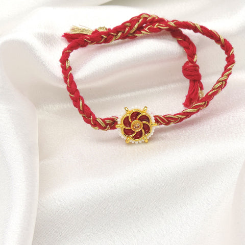 Red Floral Bhaiya Rakhi by Joyrias