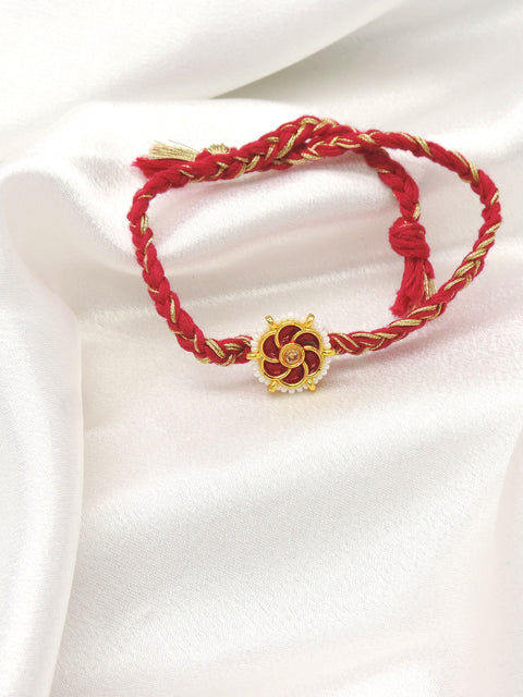 Red Floral Bhaiya Rakhi by Joyrias