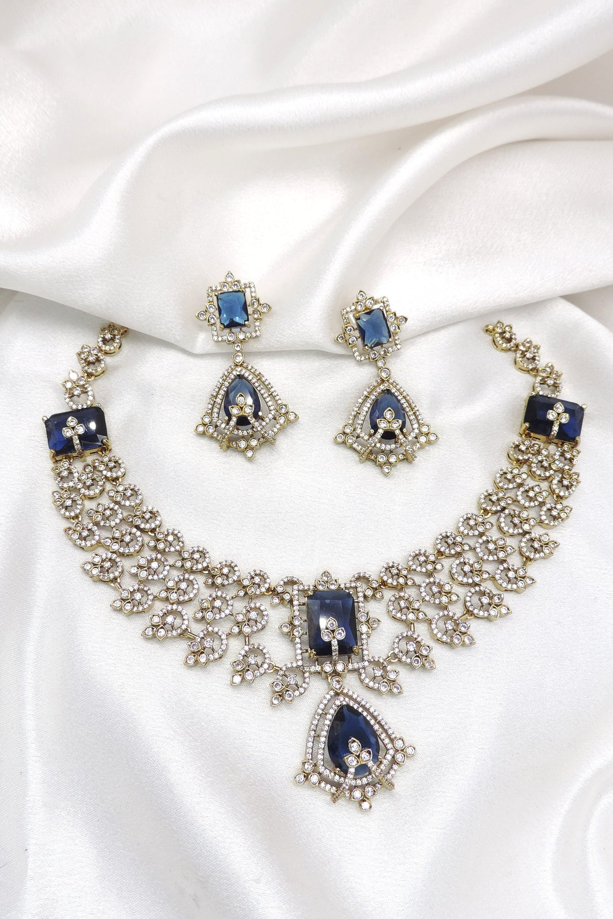 Blue CZ Floral Jewelry Set by Joyrias