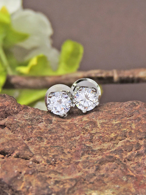 Small solitaire style stud earrings in silver finish – Indian minimalist CZ studs USA – Joyrias