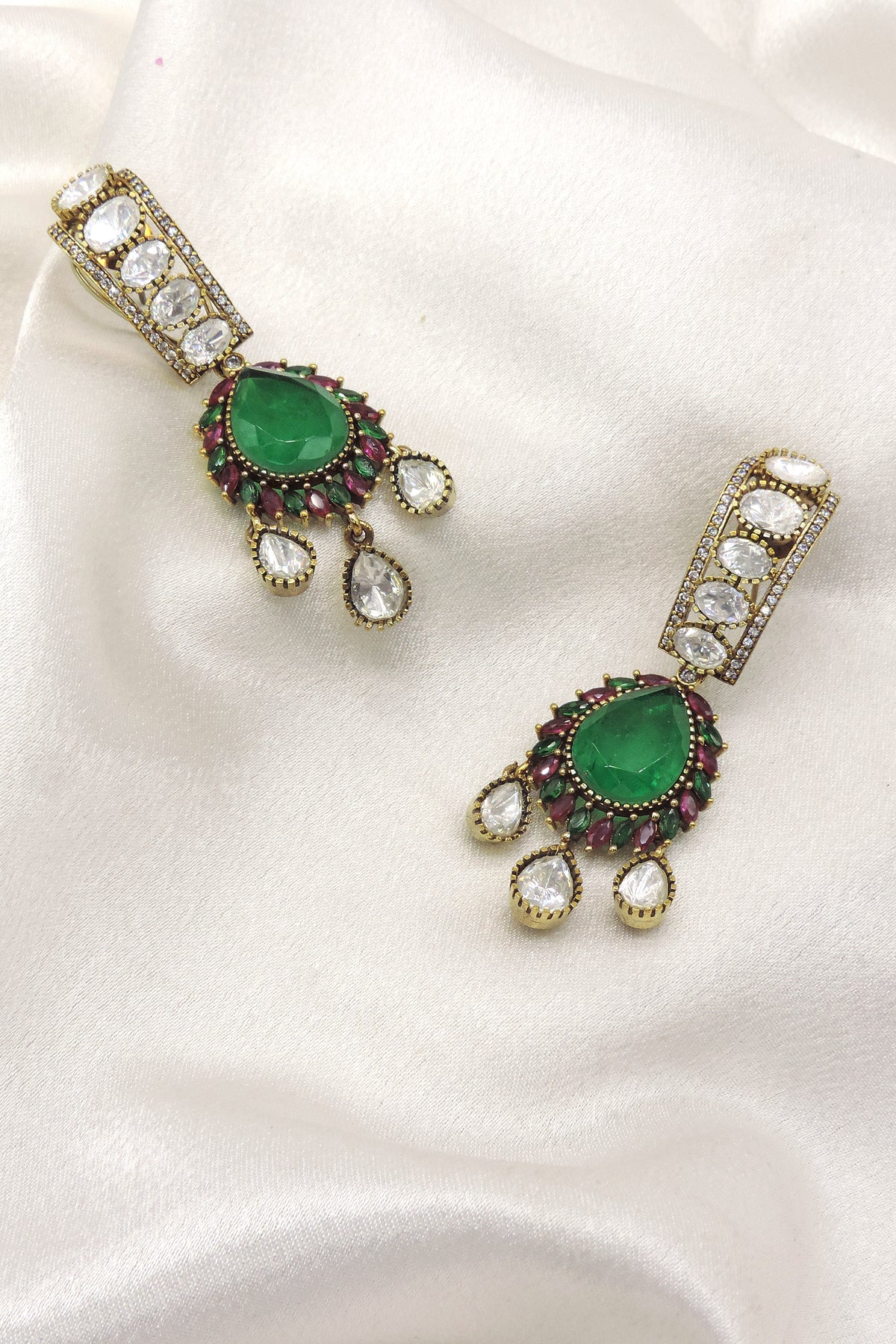 Ruby Green Moissanite Drop Earrings