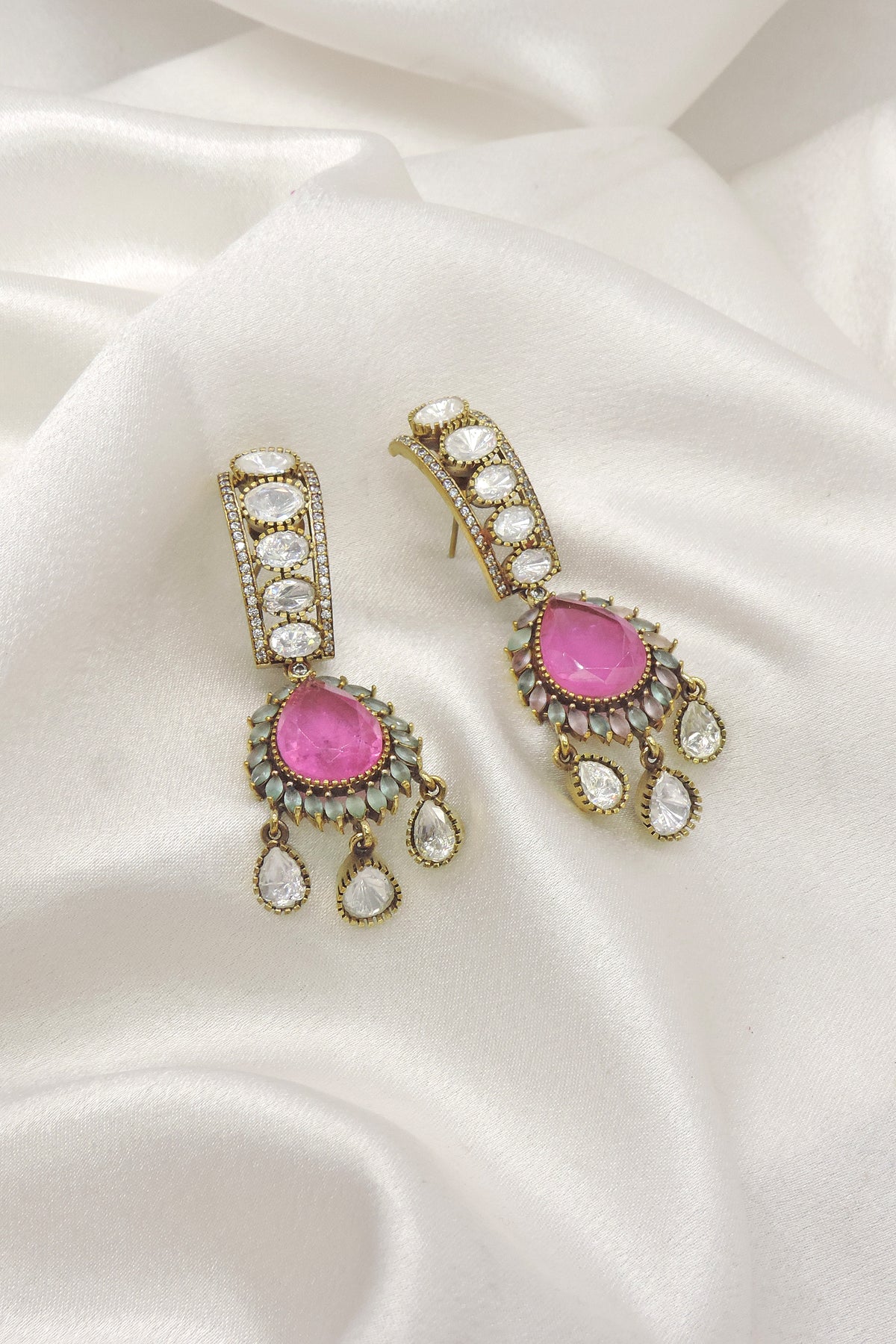 Ruby Green Moissanite Drop Earrings