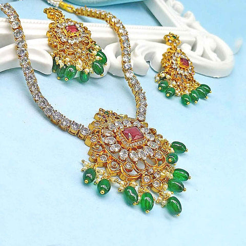 Gold plated with AD necklace set – Indian American diamond necklace for weddings USA – Joyrias