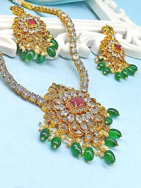 Gold plated with AD necklace set – Indian American diamond necklace for weddings USA – Joyrias