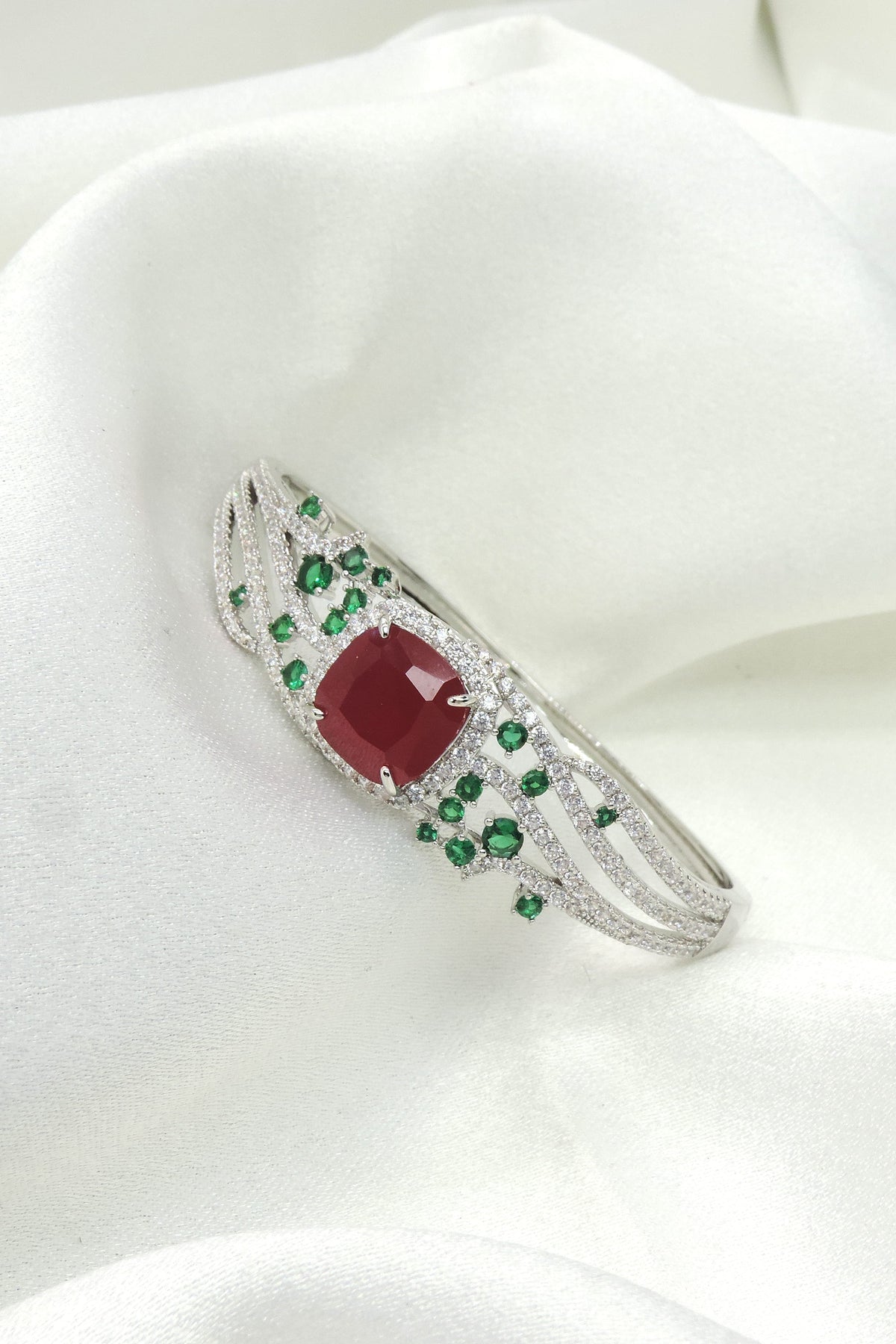 Ruby Emerald Floral CZ Bangle by Joyrias