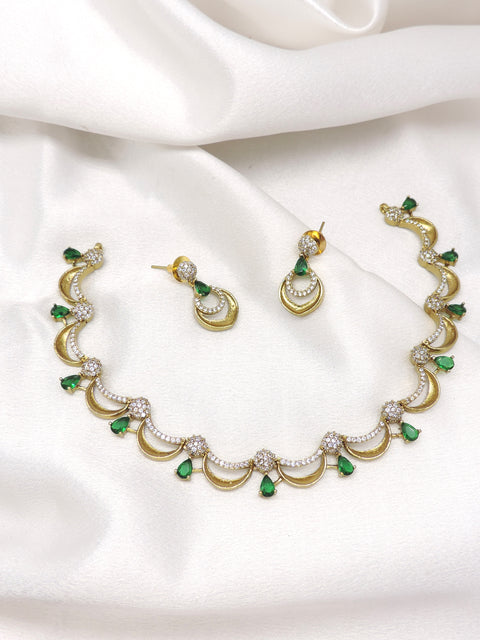 Pink Crescent CZ Necklace Jewelry Set