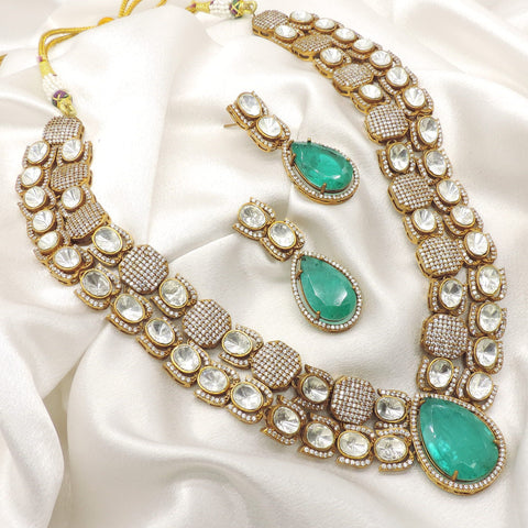 Emerald Kundan AD Necklace Set by Joyrias