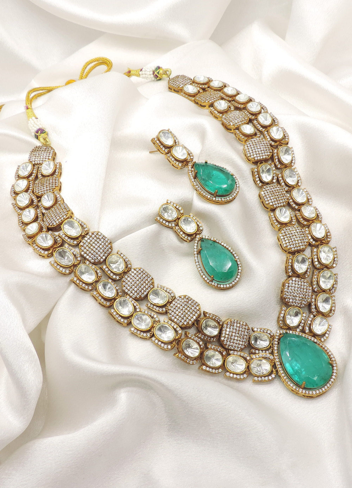 Emerald Kundan AD Necklace Set by Joyrias