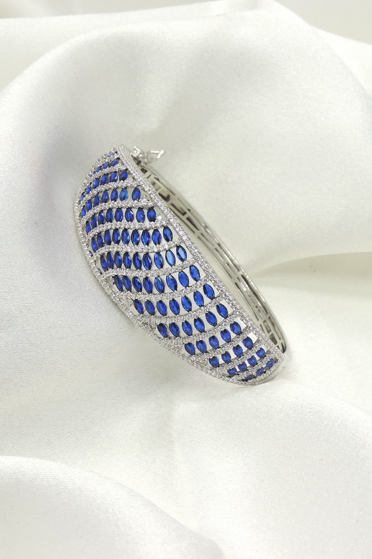 Royal blue marquise CZ wide kada bracelet by Joyrias