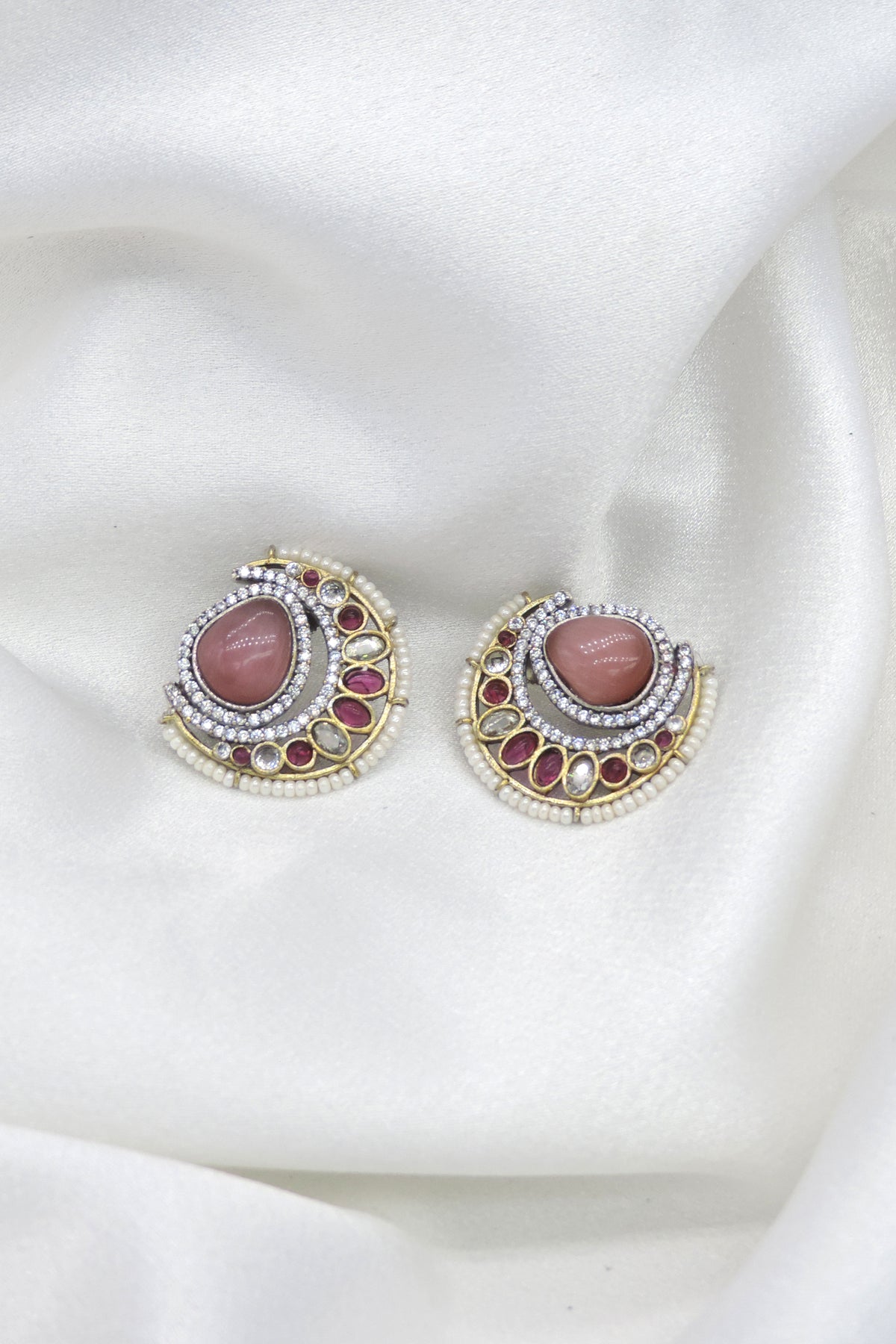 Navratan Chandbali Kundan Gold-Tone Earrings
