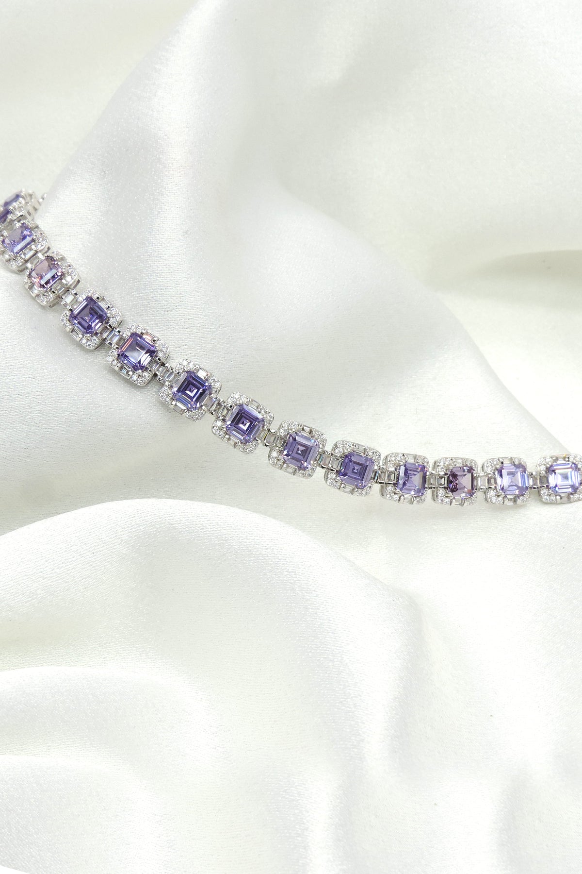 Lavender Asscher Cut CZ Tennis Bracelet by Joyrias