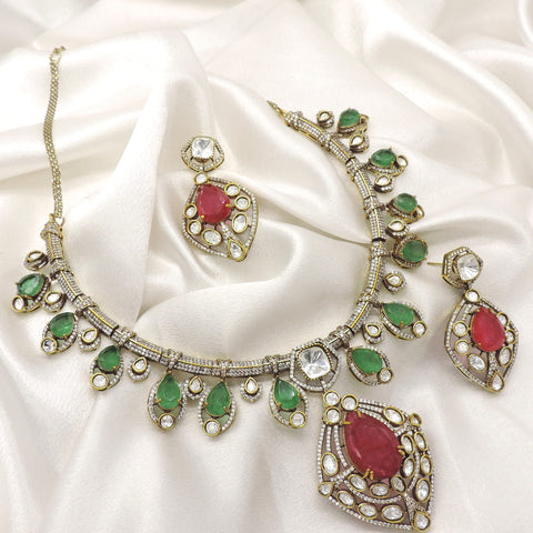 Green Ruby AD Necklace Set by Joyrias