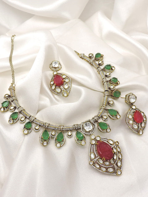 Green Ruby AD Necklace Set by Joyrias