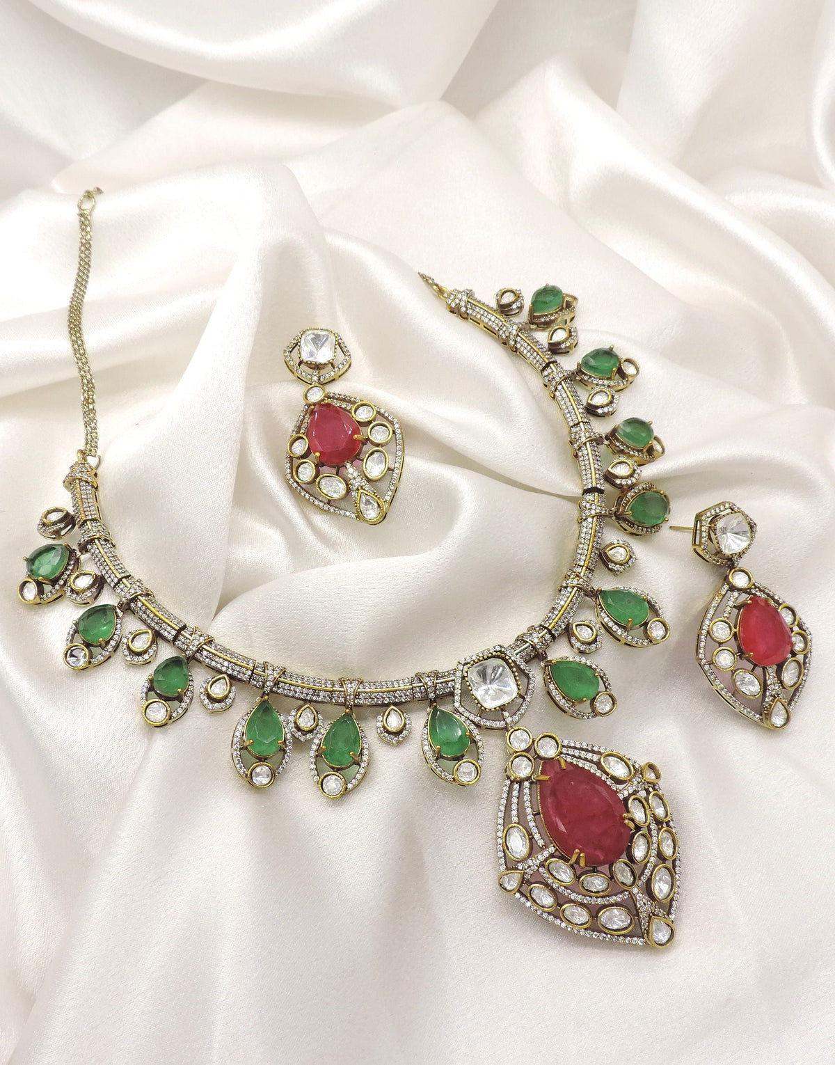 Green Ruby AD Necklace Set by Joyrias