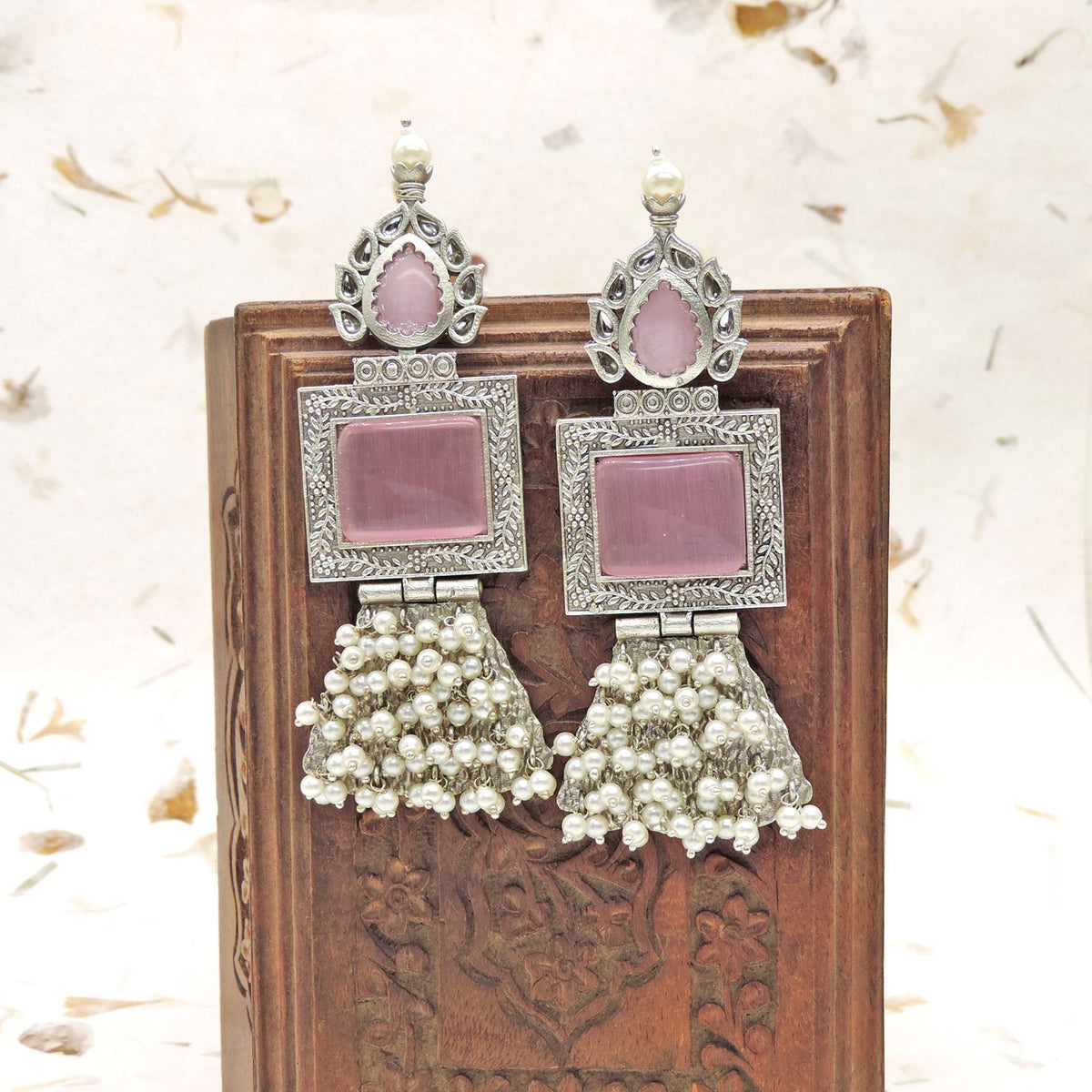 Mahira Brass Earrings in Pink Image 0