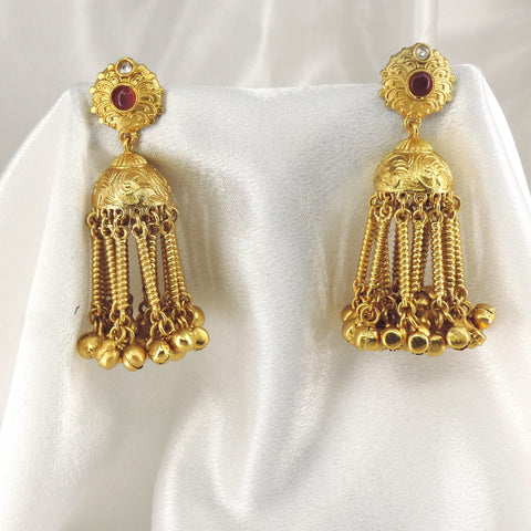 Kashmiri Gold Chain Jhumka Earrings by Joyrias