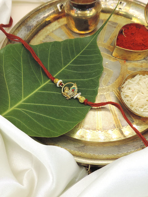Elegant Peacock Rakhi with Pearl Accents | Handmade Raksha Bandhan Thread