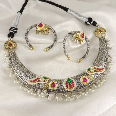 Dual Tone Elephant Pearl Choker Set by Joyrias