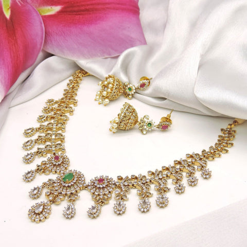 Diamond Look Necklace Set with Jhumkas Image 0