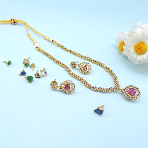Gold plated necklace with interchangeable stones – versatile Indian necklace set USA – Joyrias