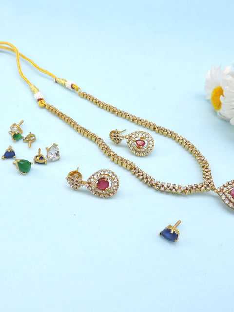 Gold plated necklace with interchangeable stones – versatile Indian necklace set USA – Joyrias