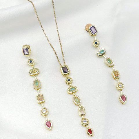 Multicolor drop necklace set by Joyrias