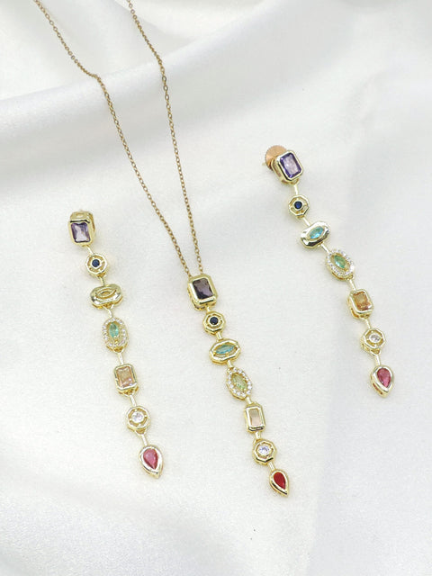 Multicolor drop necklace set by Joyrias