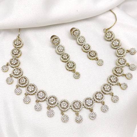 Vintage glamour AD CZ choker necklace set with floral detailing and matching earrings by joyrias
