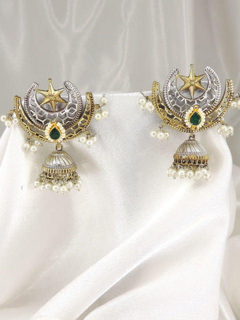 Green Star Oxidized Jhumka Earrings | Joyrias