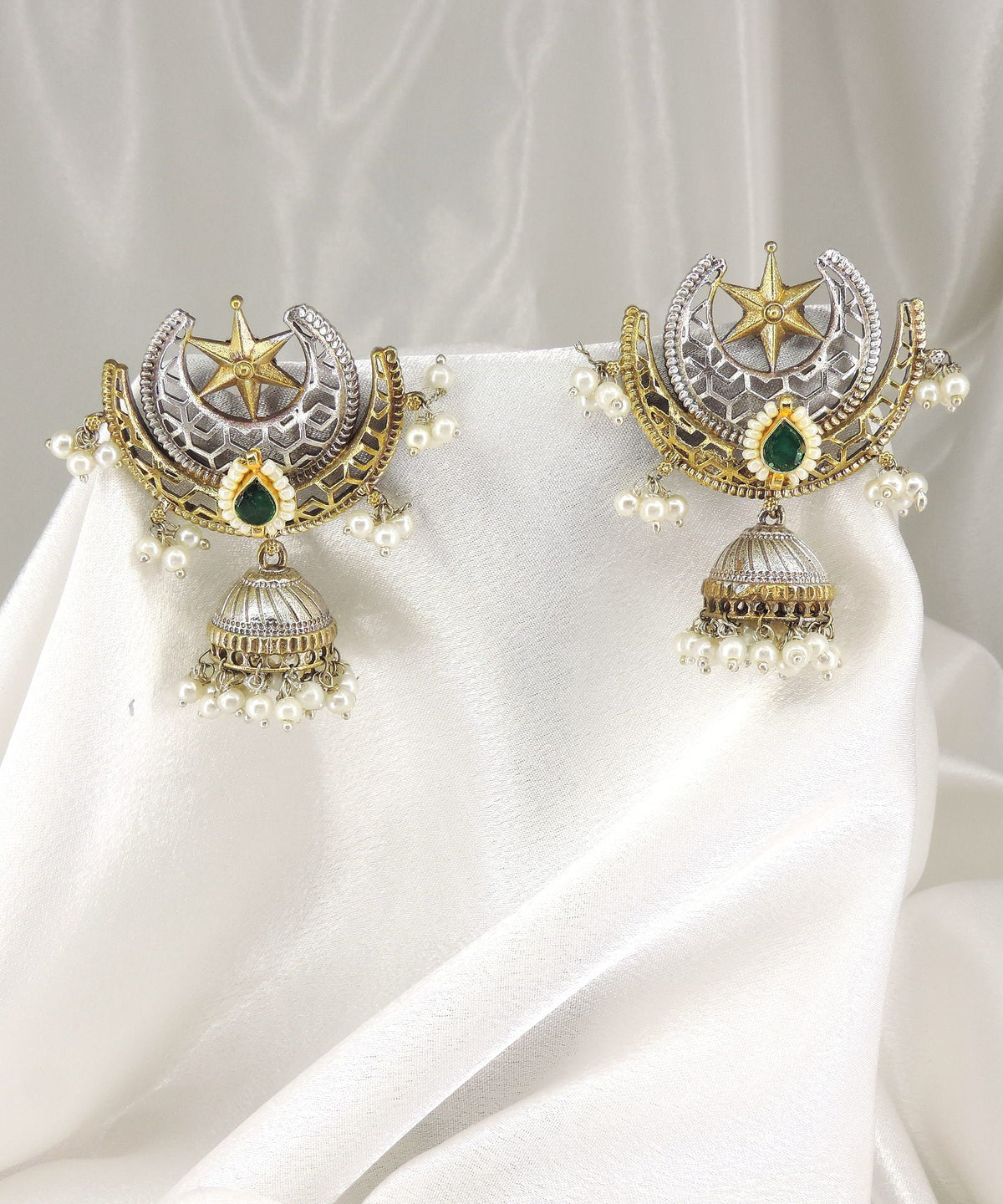 Green Star Oxidized Jhumka Earrings | Joyrias