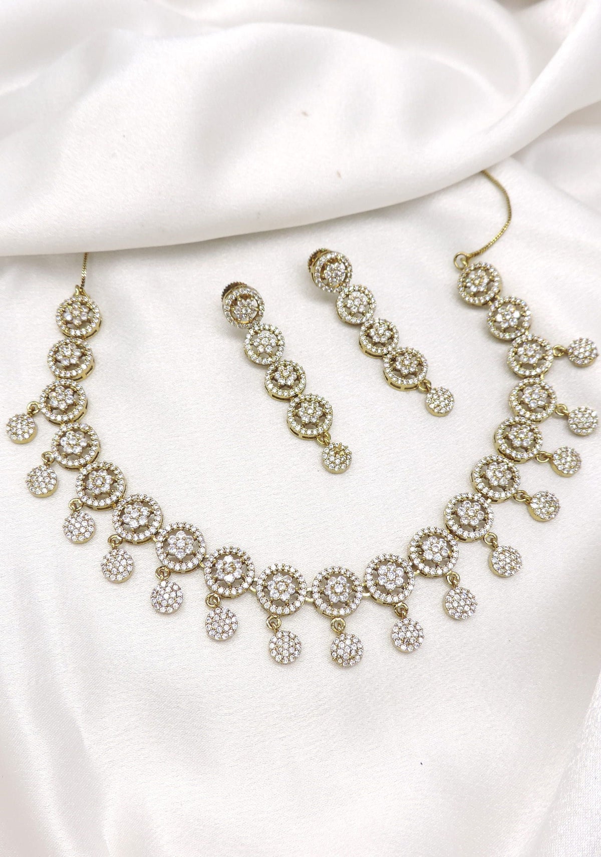 CZ Round Floral Dangle Jewelry Set by Joyrias