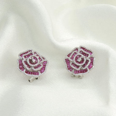Pink Rose CZ Stud Earrings by Joyrias