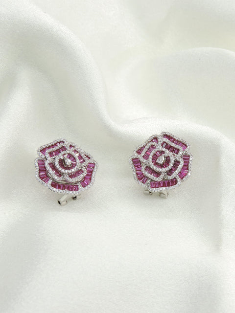 Pink Rose CZ Stud Earrings by Joyrias