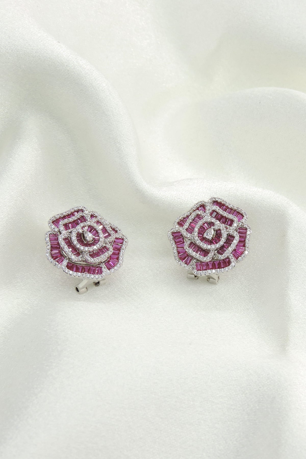 Pink Rose CZ Stud Earrings by Joyrias