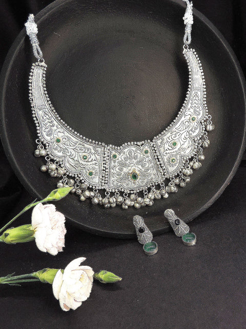 Oxidized Choker Necklace Set – Ghungroo Detailing