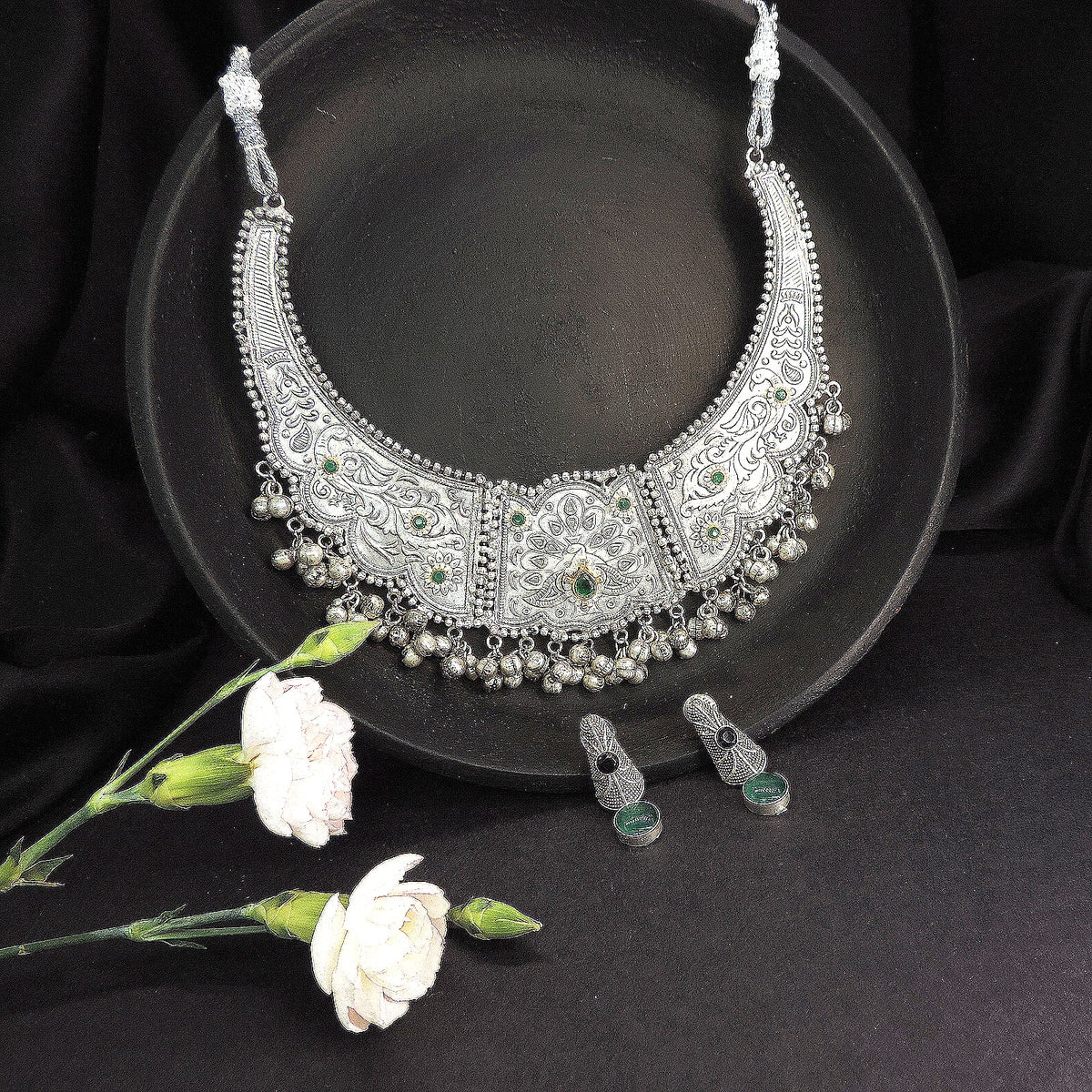Oxidized Choker Necklace Set – Ghungroo Detailing