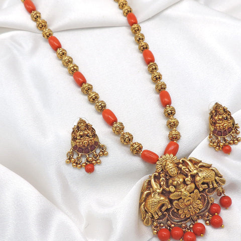 Temple Pendant Red Bead Jewelry Set by Joyrias
