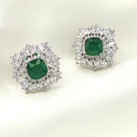 Emerald green AD cushion stud earrings by Joyrias