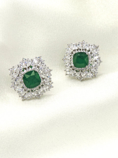 Emerald green AD cushion stud earrings by Joyrias