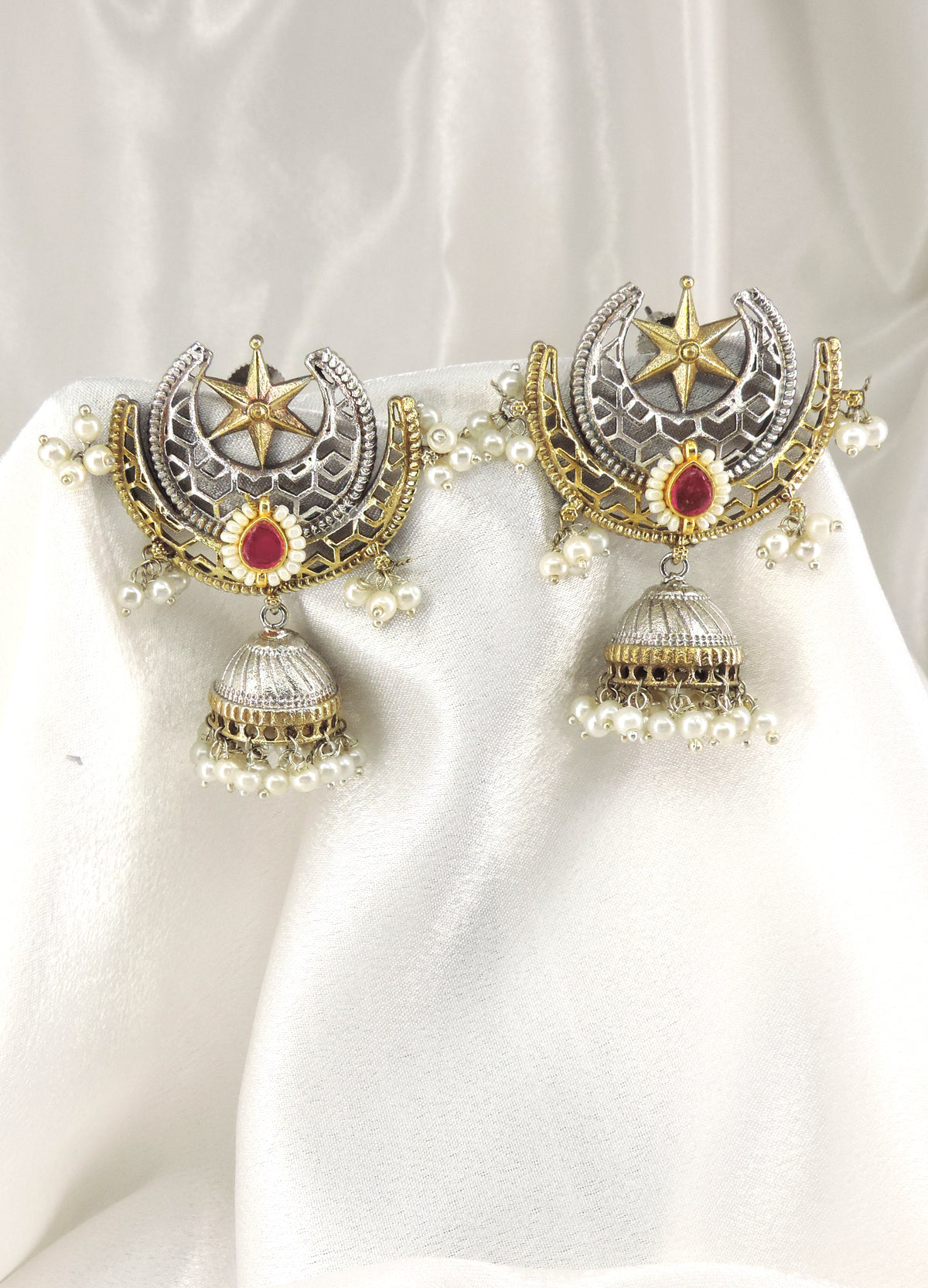 Green Star Oxidized Jhumka Earrings