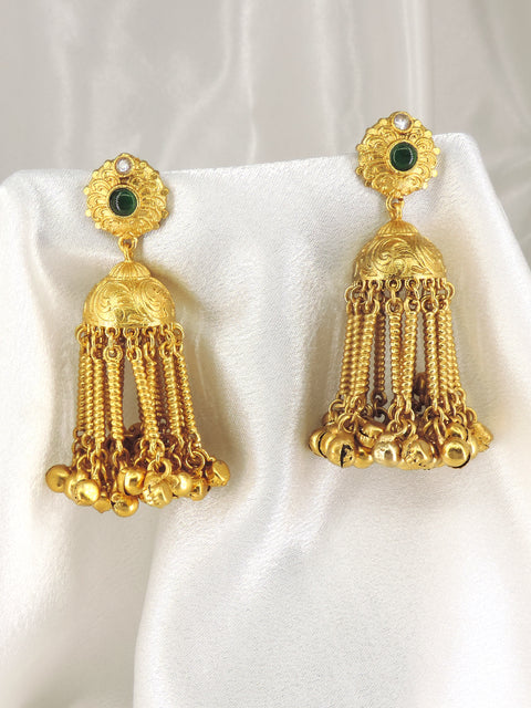 Kashmiri Gold Chain Jhumka Earrings