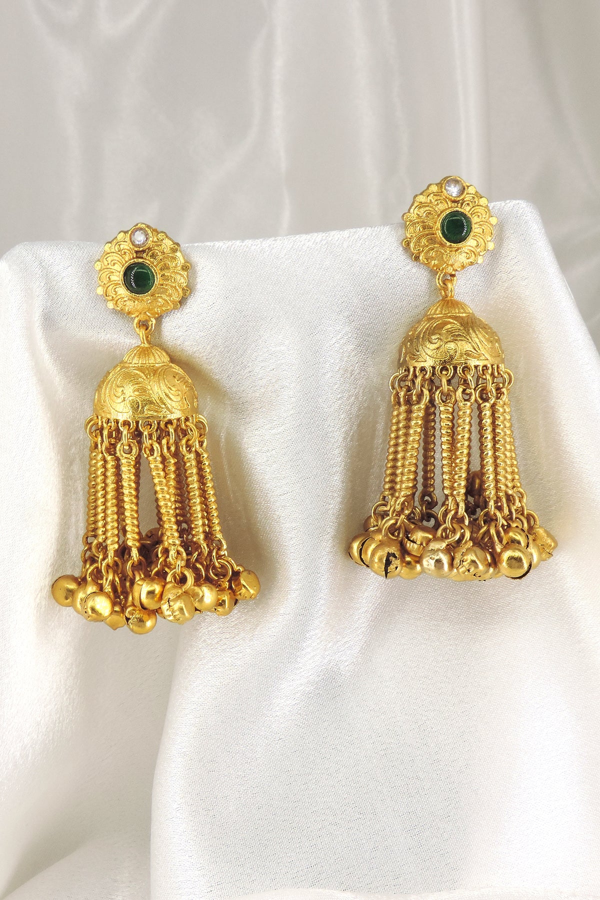 Kashmiri Gold Chain Jhumka Earrings