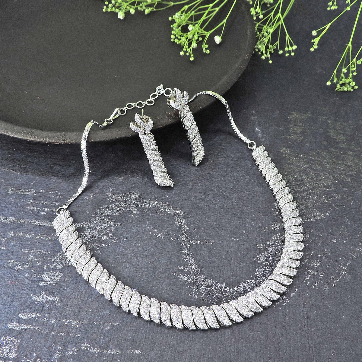 Flexible AD necklace set – Indian adjustable American diamond necklace USA – Joyrias