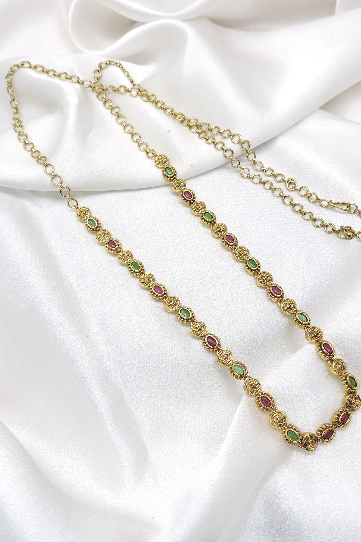 Green Pink Gold Bead Necklace by Joyrias