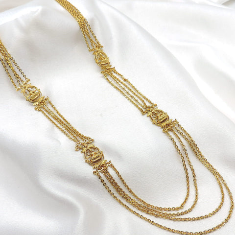 Gold-toned temple multi-layer long necklace with traditional motifs by joyrias