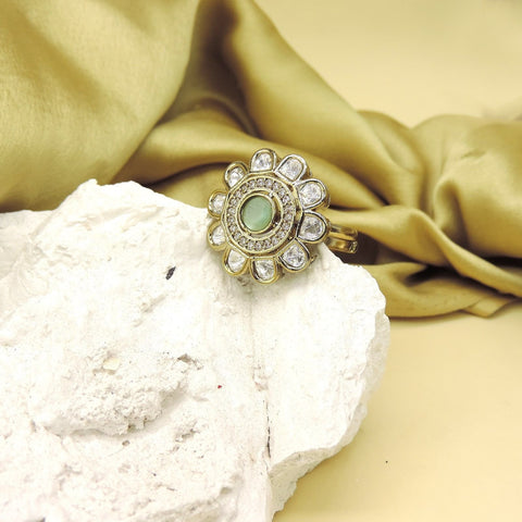 Round green floral AD cocktail ring – Indian American diamond ring for women USA – Joyrias
