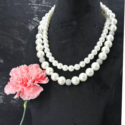 Double line pearl mala necklace – Indian pearl mala for weddings and festivals USA – Joyrias